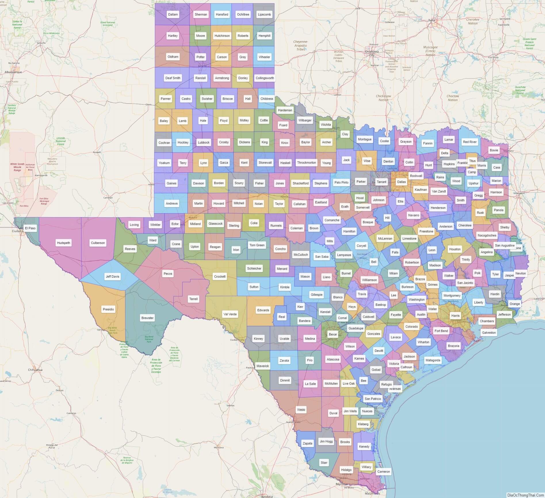 Texas County Map with County Names
