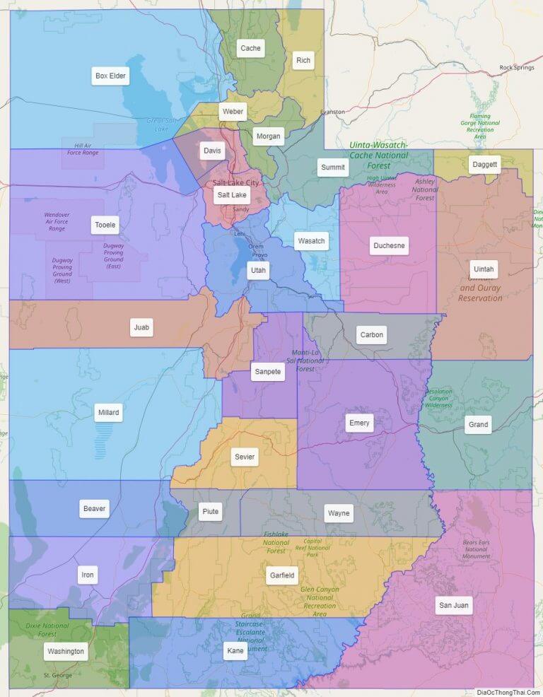 Bản đồ các quận thuộc bang Utah