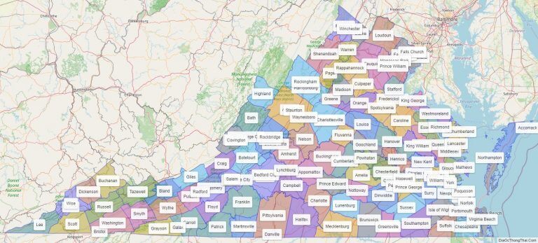 Bản đồ các quận thuộc bang Virginia