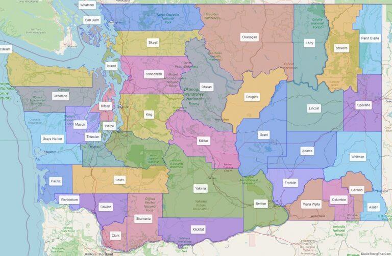 Bản đồ các quận thuộc bang Washington