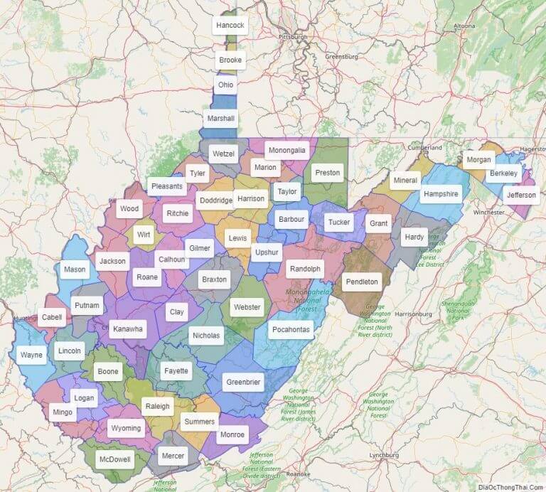Bản đồ các quận thuộc bang Tây Virginia