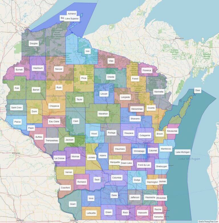 Bản đồ các quận thuộc bang Wisconsin