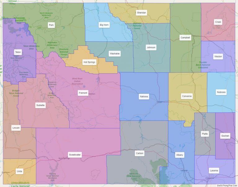 Bản đồ các quận thuộc bang Wyoming