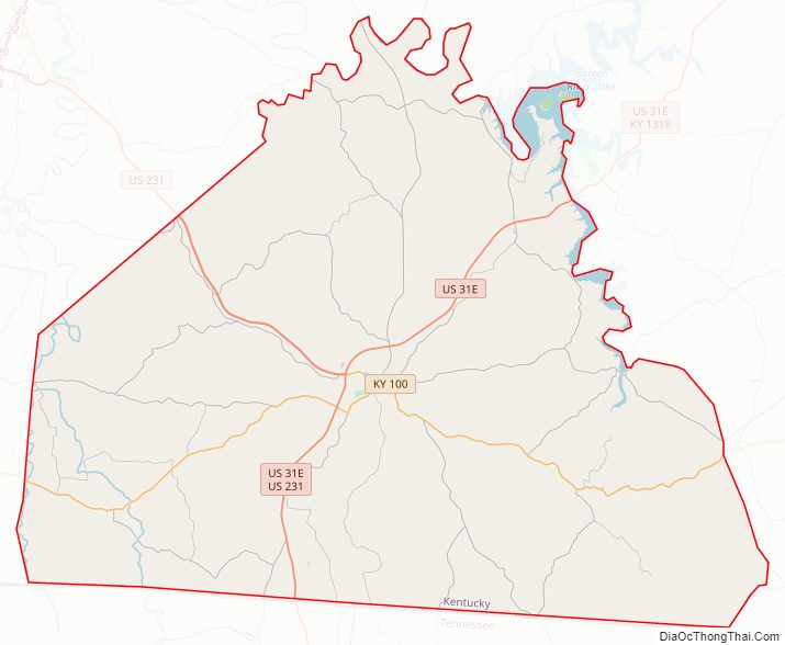 Street map of Allen County, Kentucky