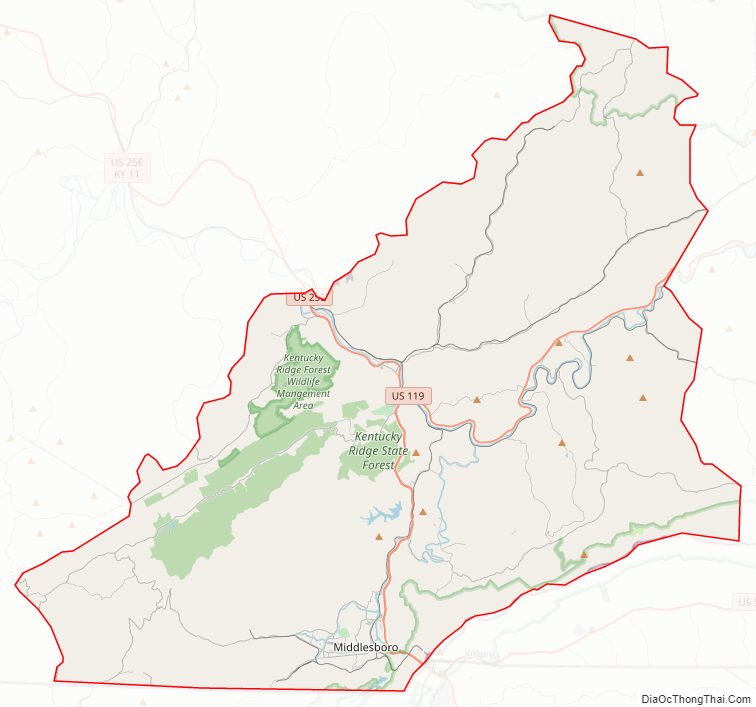 Street map of Bell County, Kentucky