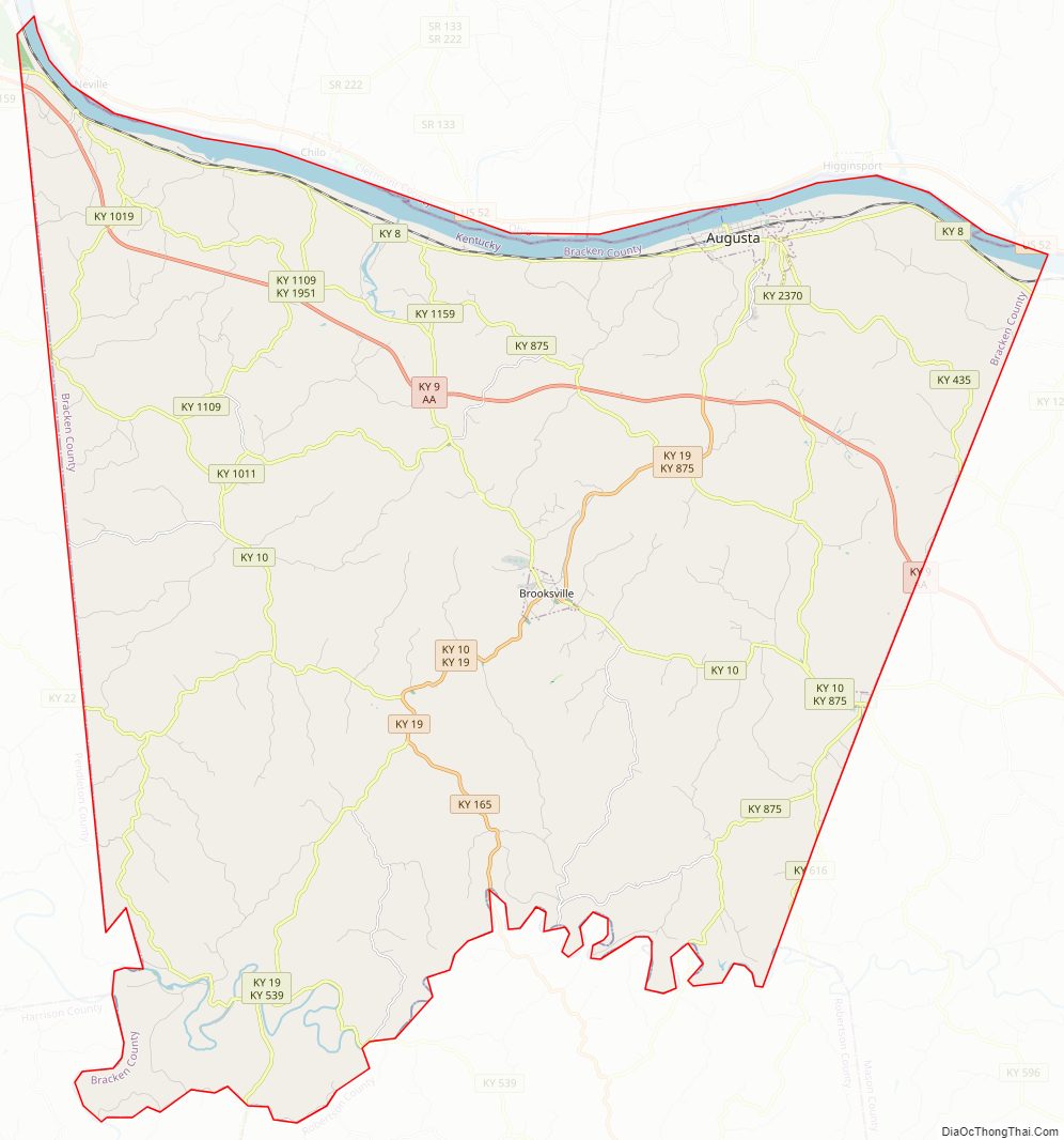Street map of Bracken County, Kentucky