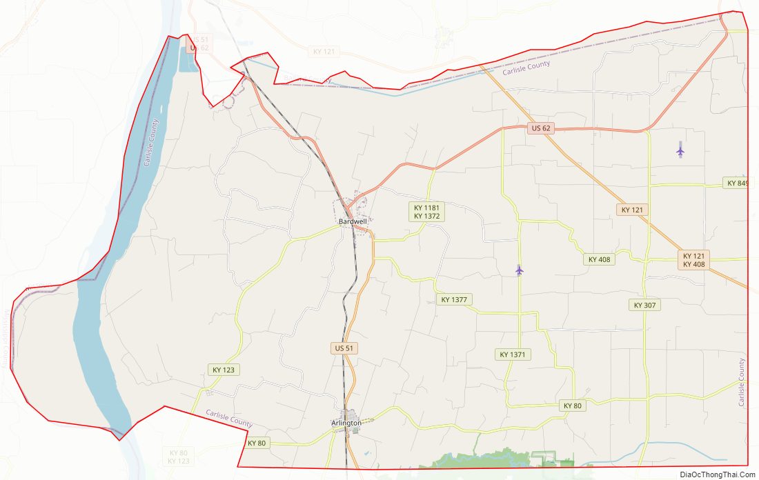 Street map of Carlisle County, Kentucky