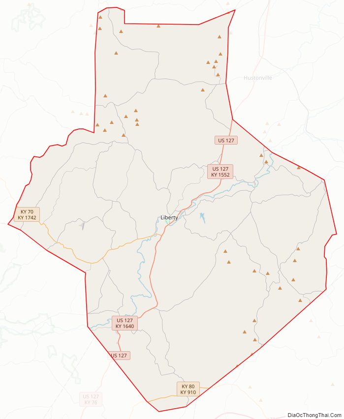 Street map of Casey County, Kentucky