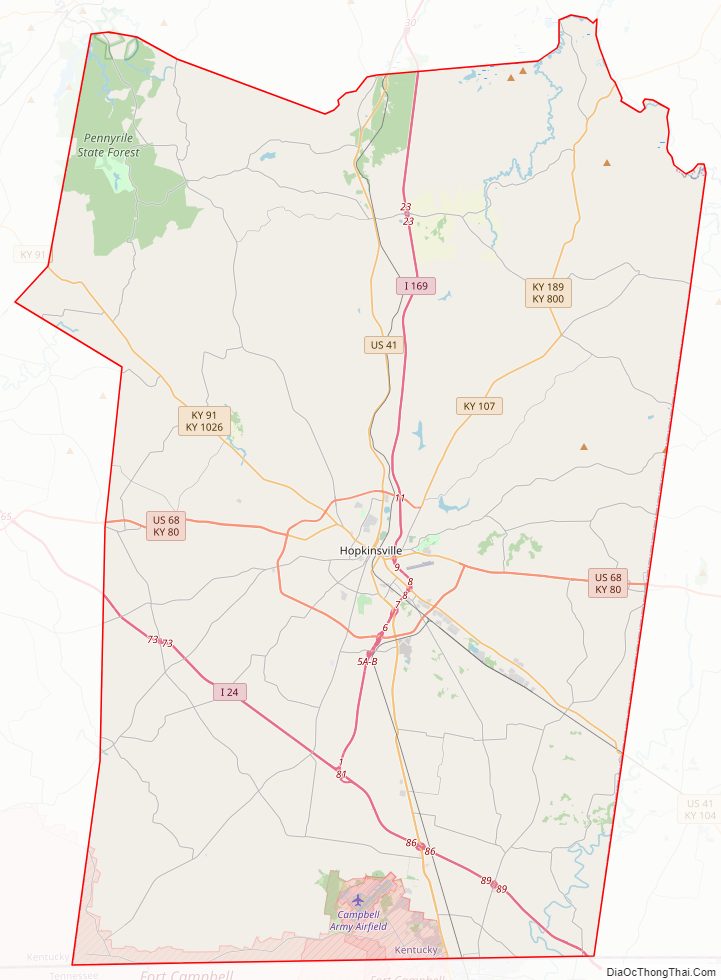 Street map of Christian County, Kentucky