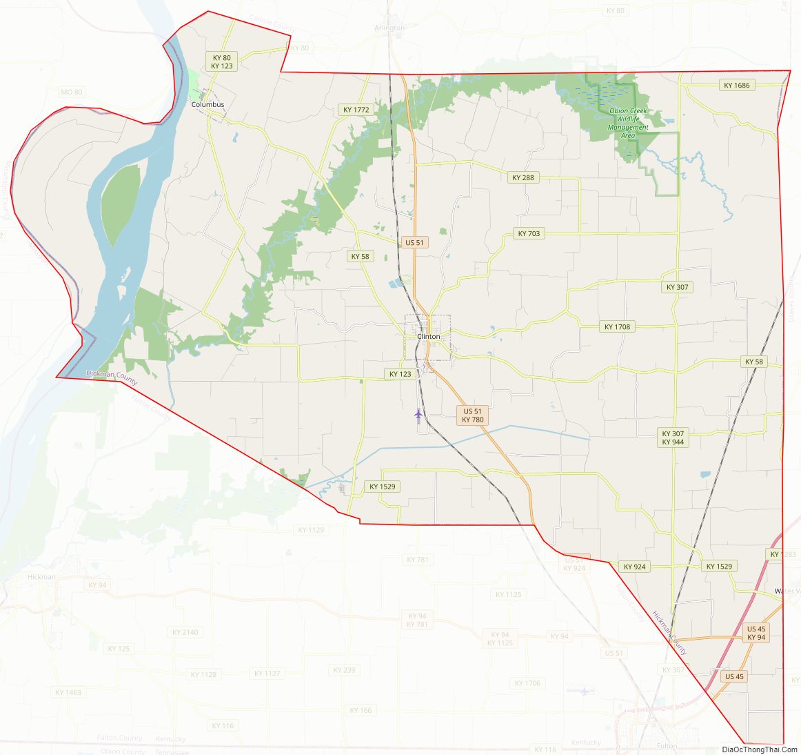 Street map of Hickman County, Kentucky