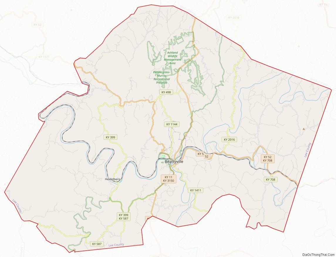 Street map of Lee County, Kentucky