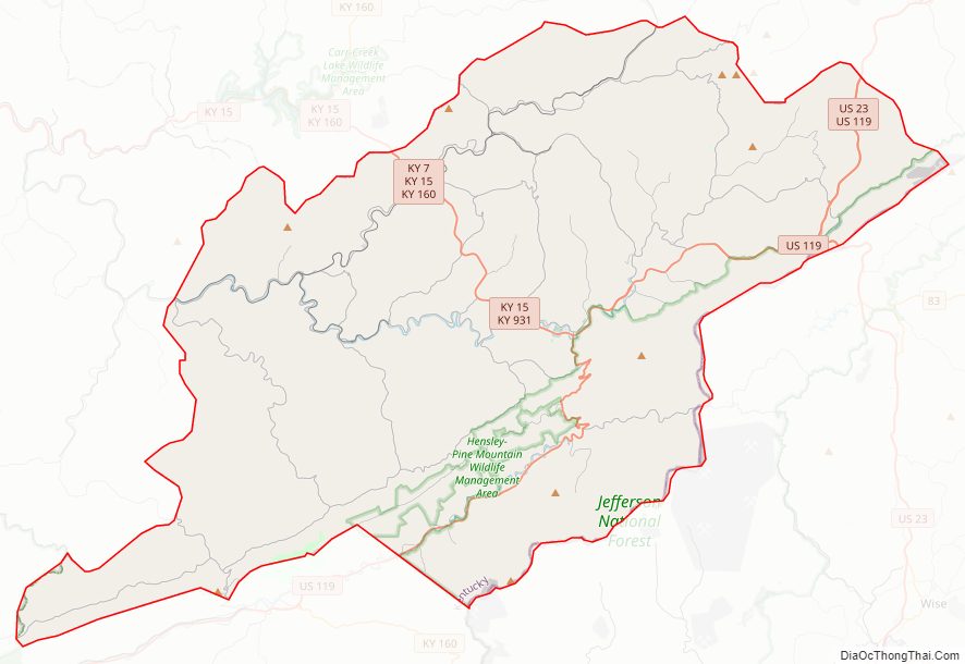 Street map of Letcher County, Kentucky