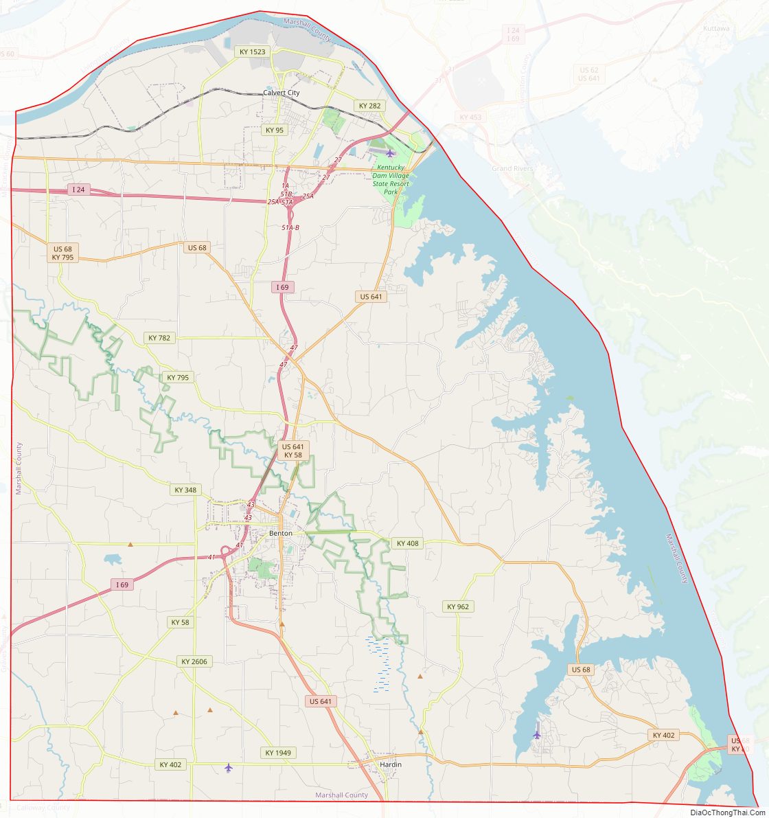 Street map of Marshall County, Kentucky