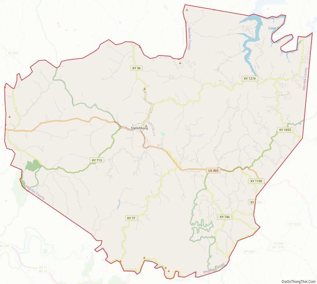Street map of Menifee County, Kentucky