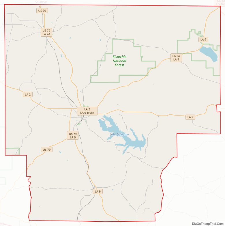 Street map of Claiborne Parish, Louisiana
