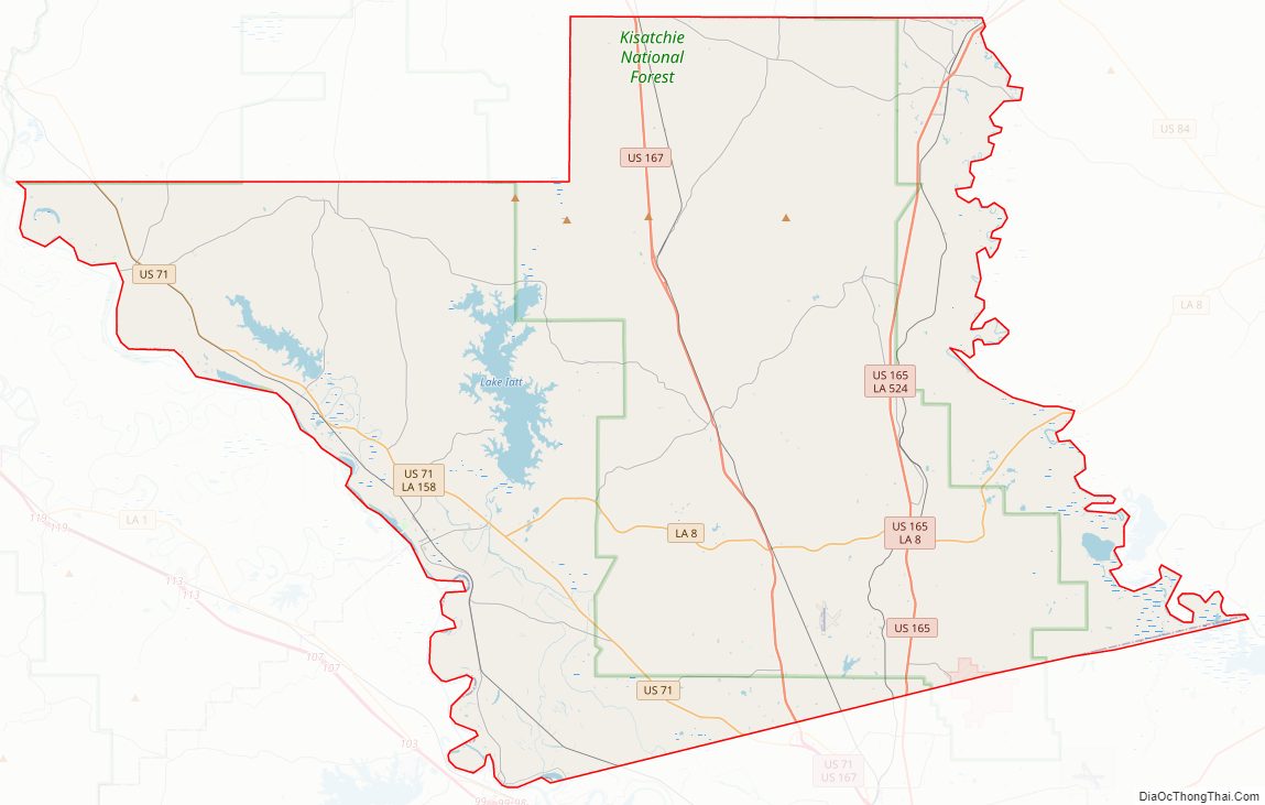 Street map of Grant Parish, Louisiana