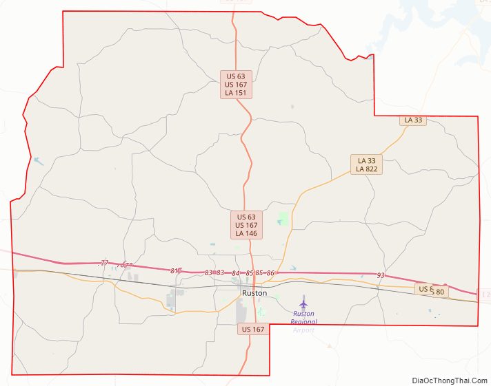 Street map of Lincoln Parish, Louisiana