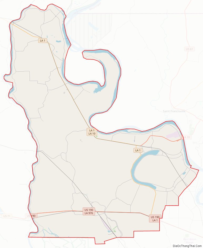 Street map of Pointe Coupee Parish, Louisiana