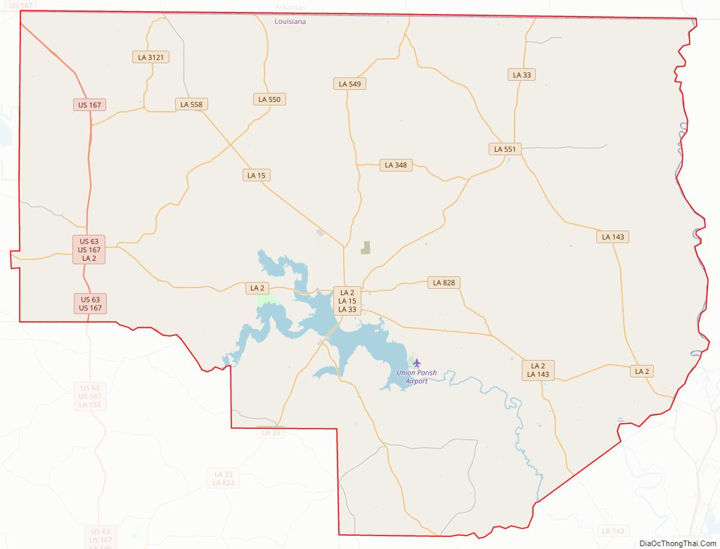 Street map of Union Parish, Louisiana