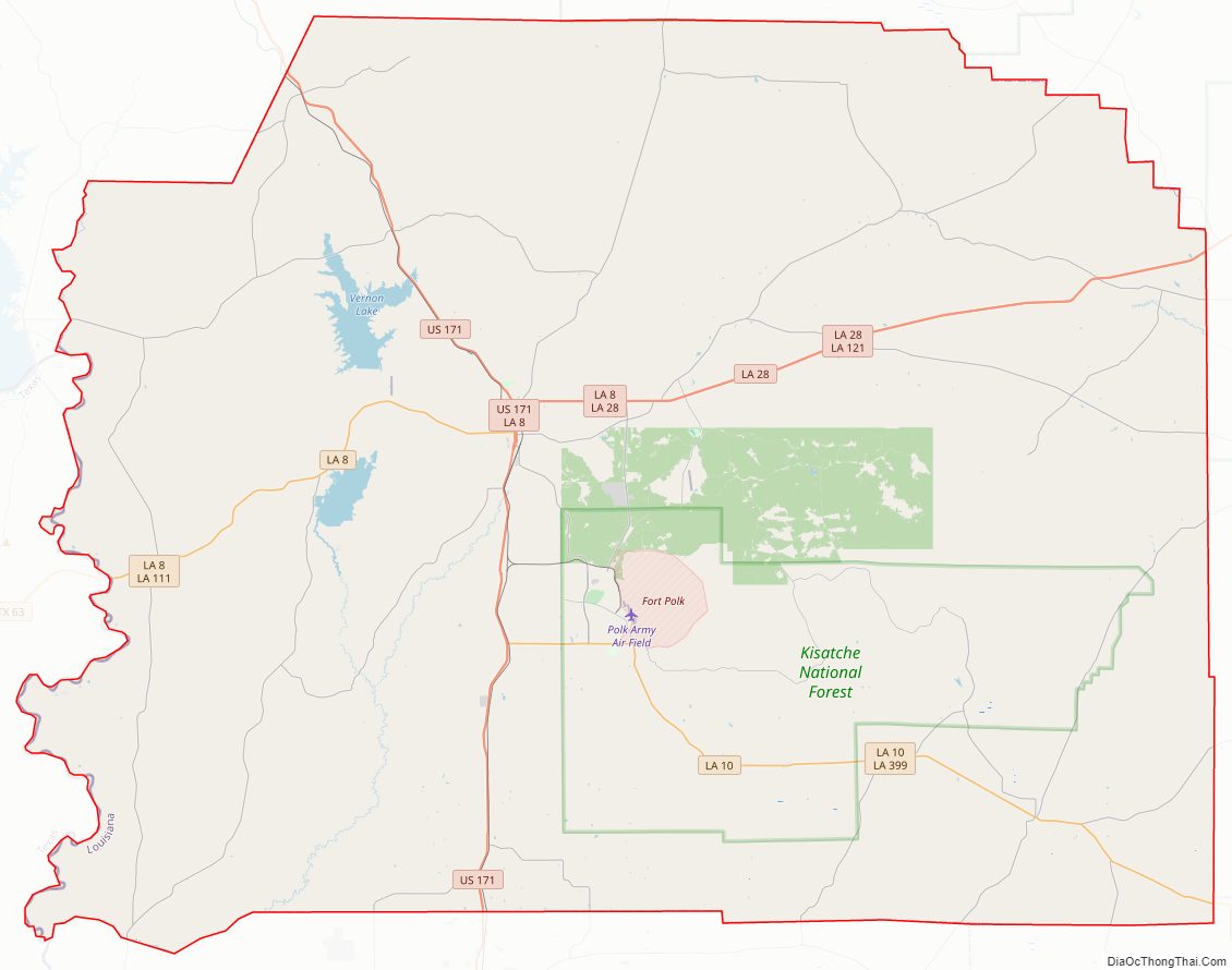Street map of Vernon Parish, Louisiana
