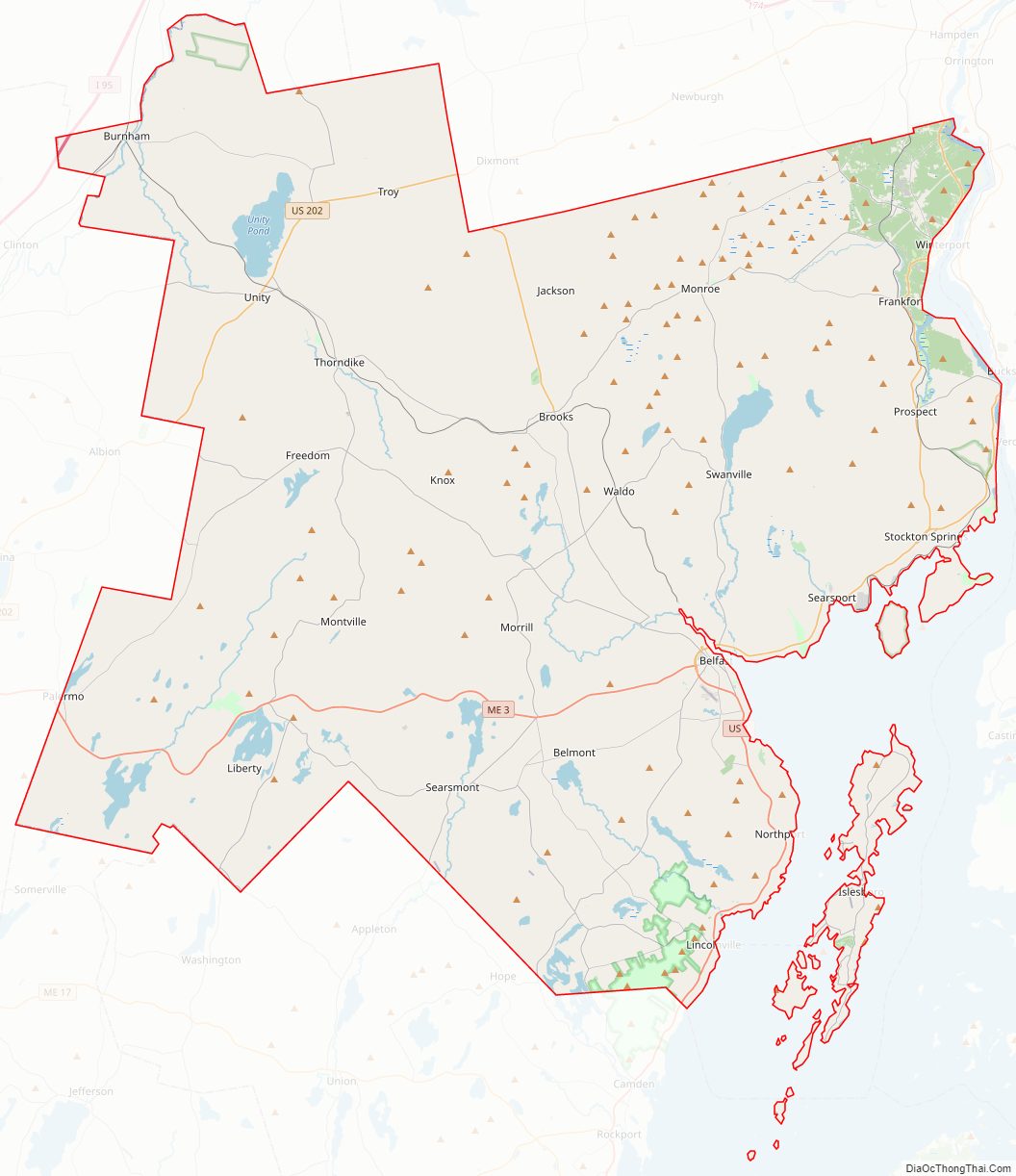 Street map of Waldo County, Maine