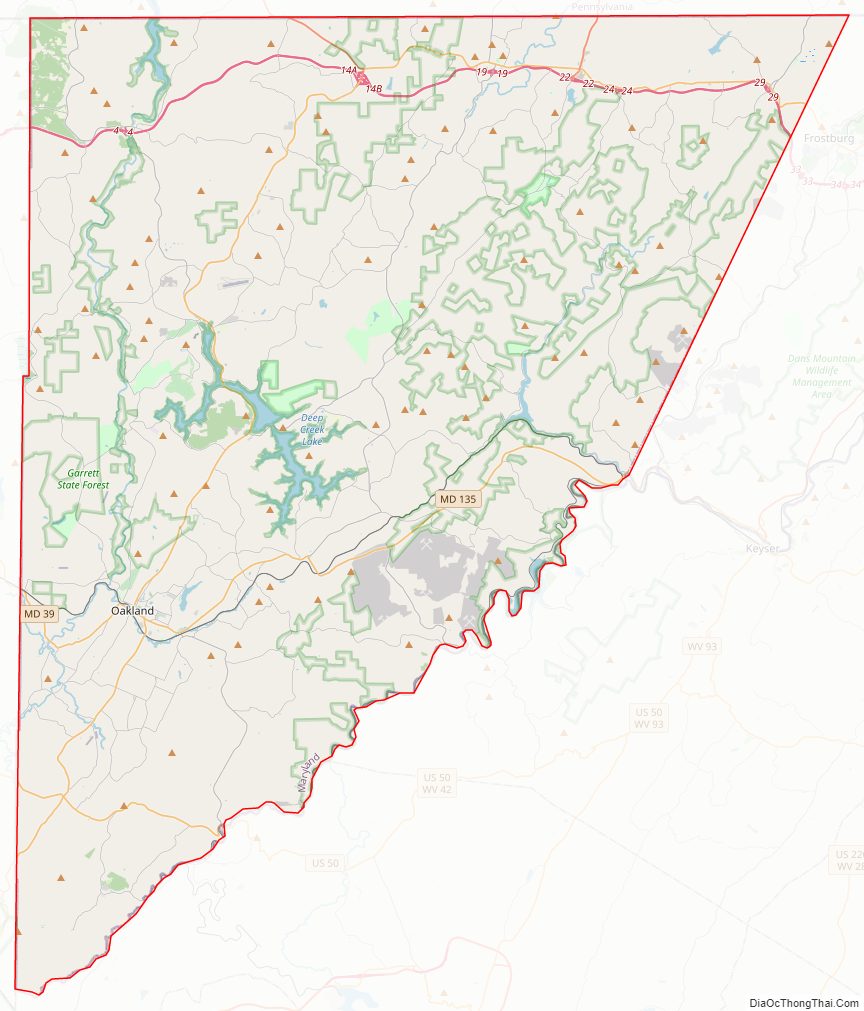 Street map of Garrett County, Maryland