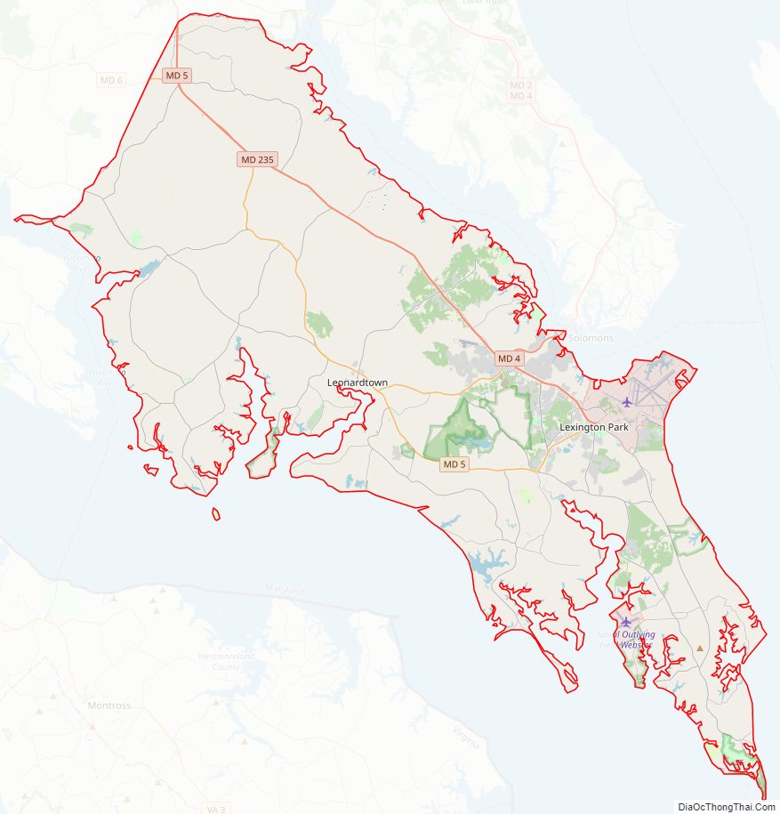 Street map of Saint Mary's County, Maryland