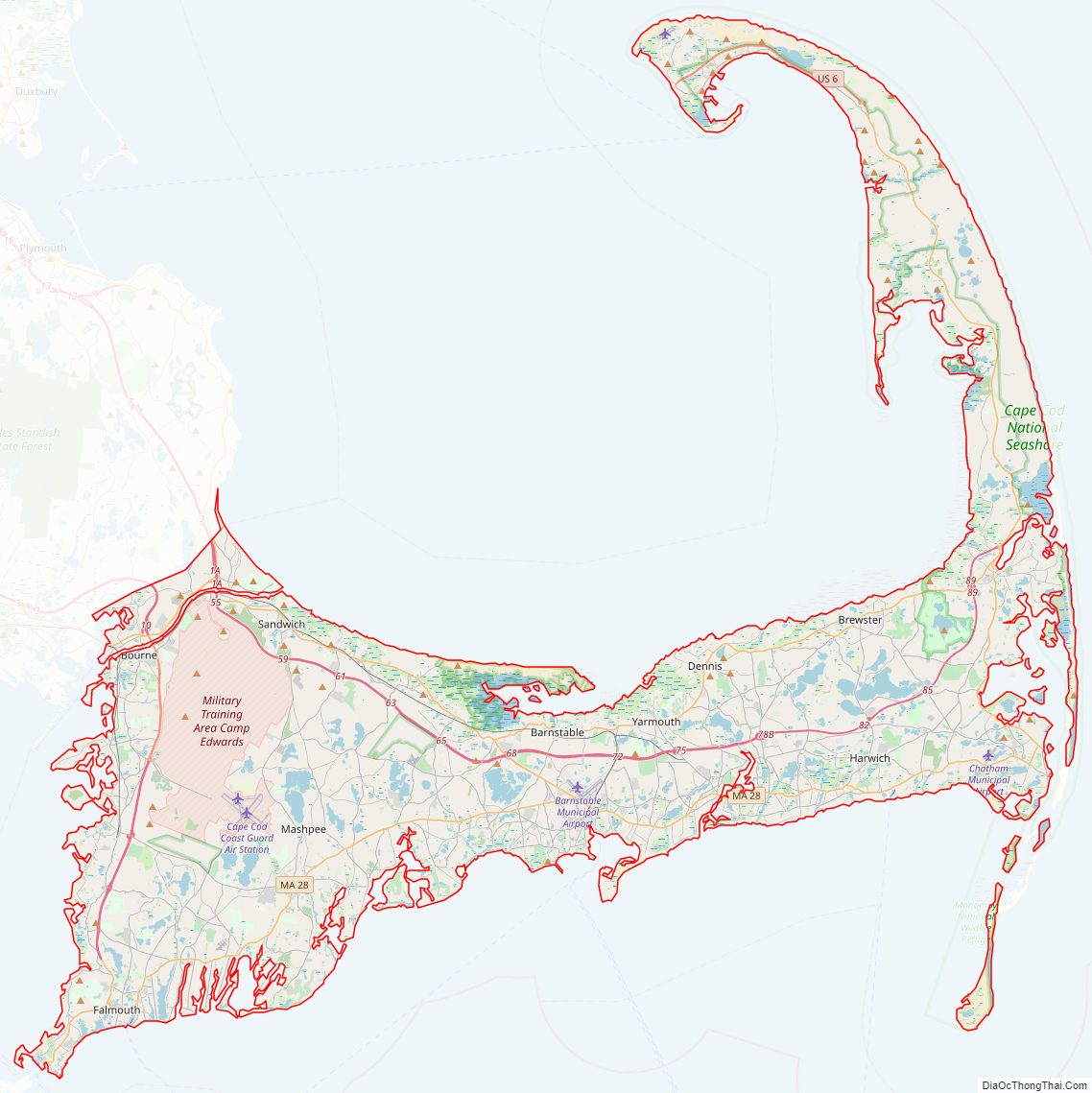 Street map of Barnstable County, Massachusetts