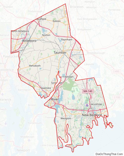 Street map of Bristol County, Massachusetts