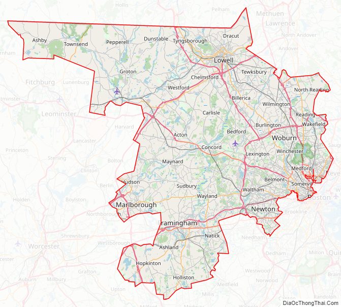 Street map of Middlesex County, Massachusetts