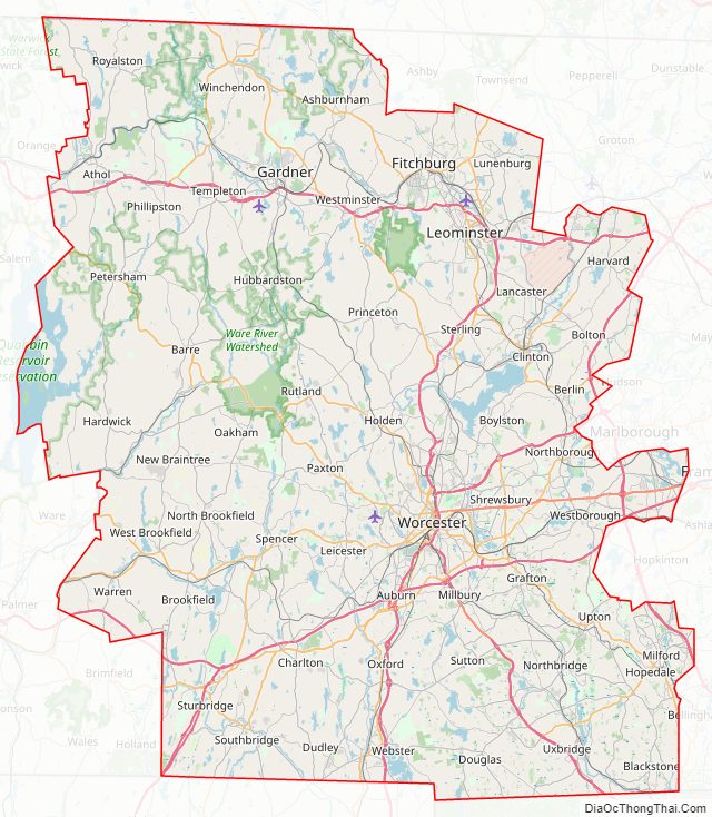 Street map of Worcester County, Massachusetts