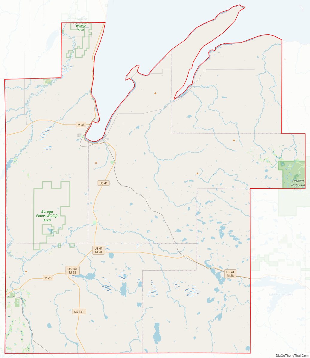 Street map of Baraga County, Michigan
