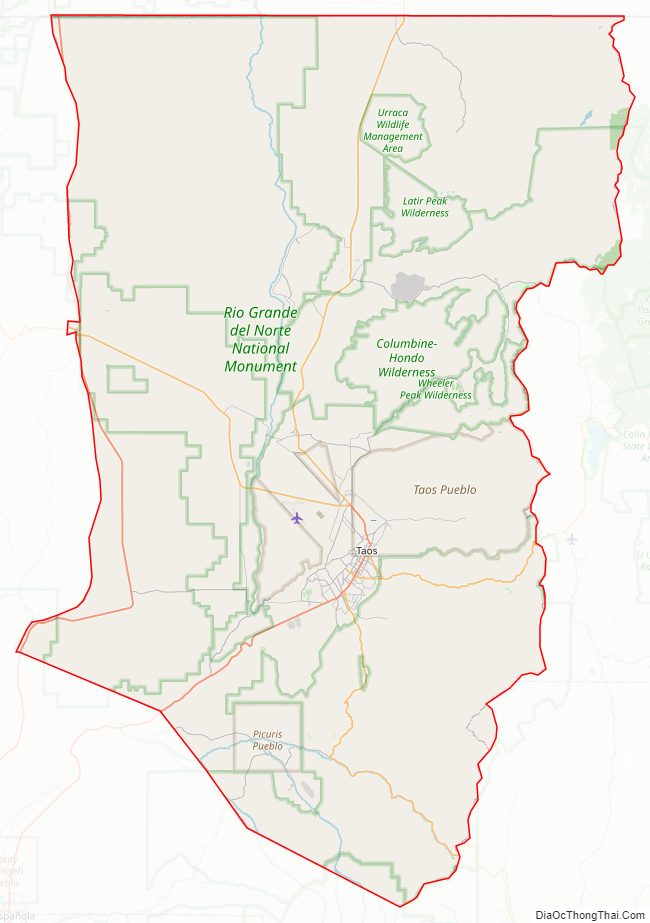 Street map of Taos County, New Mexico