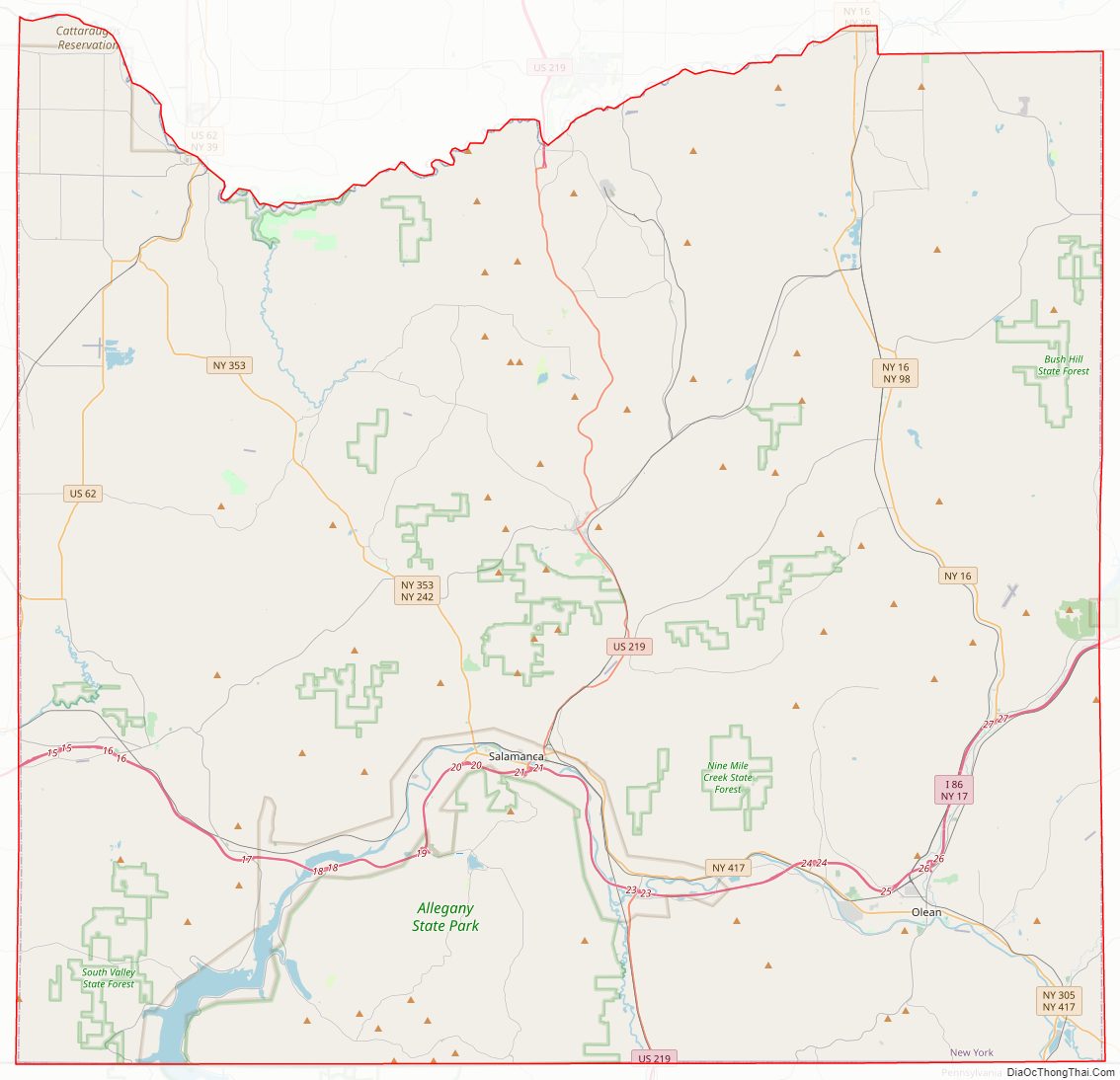 Street map of Cattaraugus County, New York