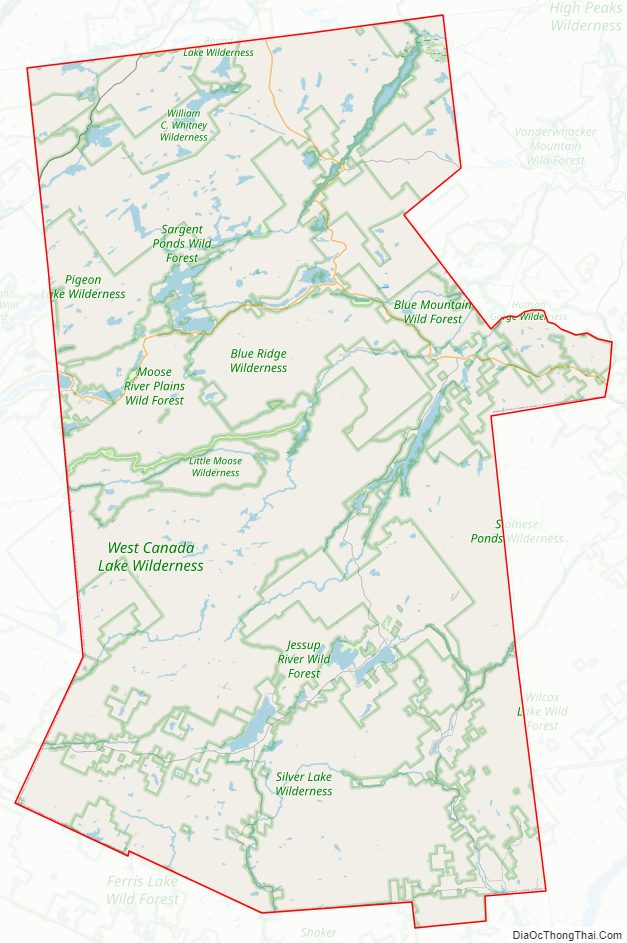Street map of Hamilton County, New York