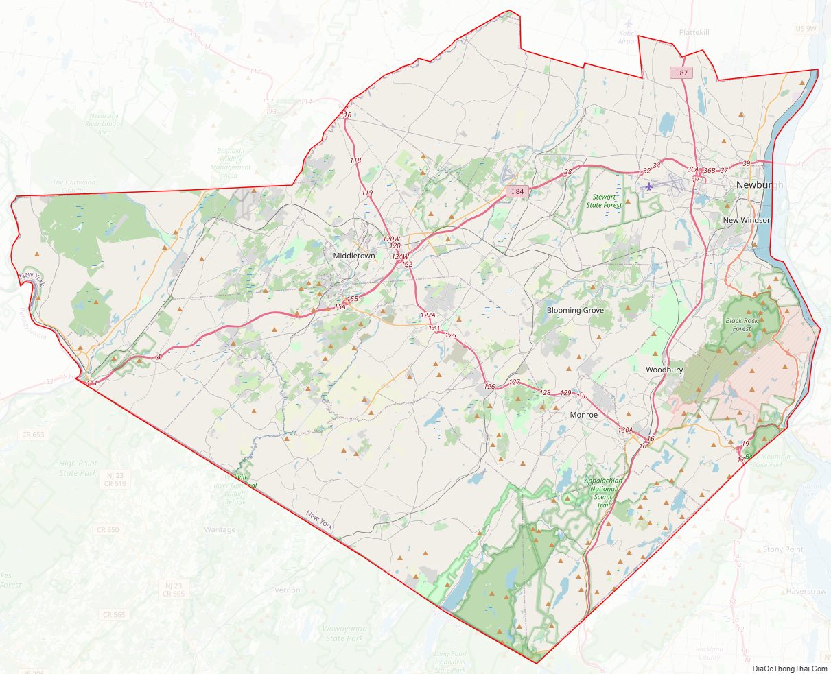 Street map of Orange County, New York