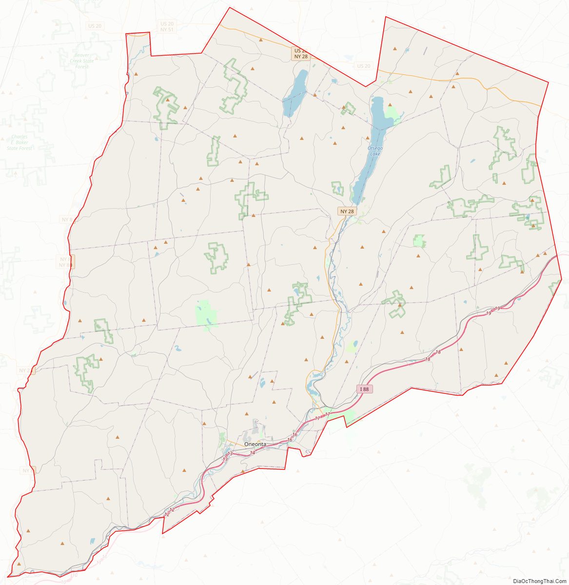 Street map of Otsego County, New York