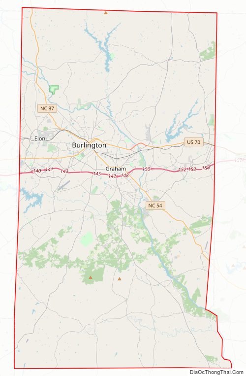 Street map of Alamance County, North Carolina