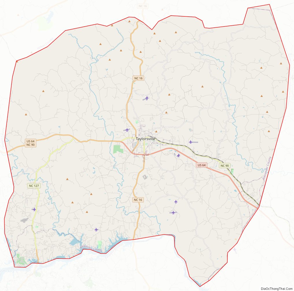 Street map of Alexander County, North Carolina