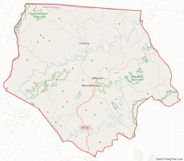 Street map of Ashe County, North Carolina