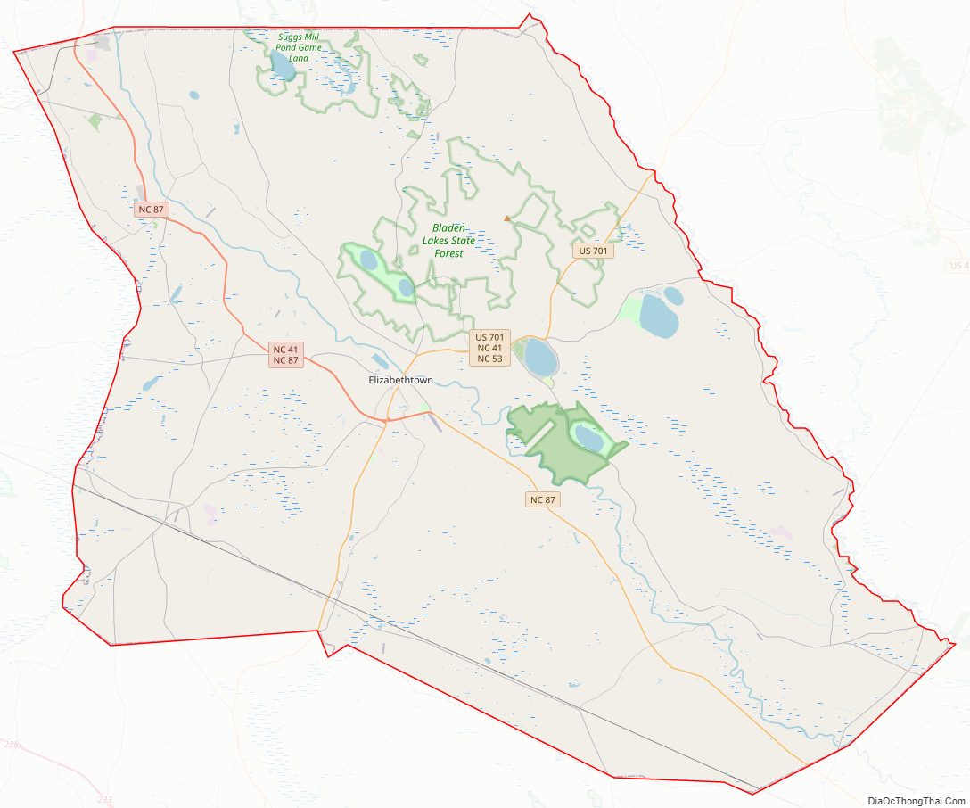 Street map of Bladen County, North Carolina