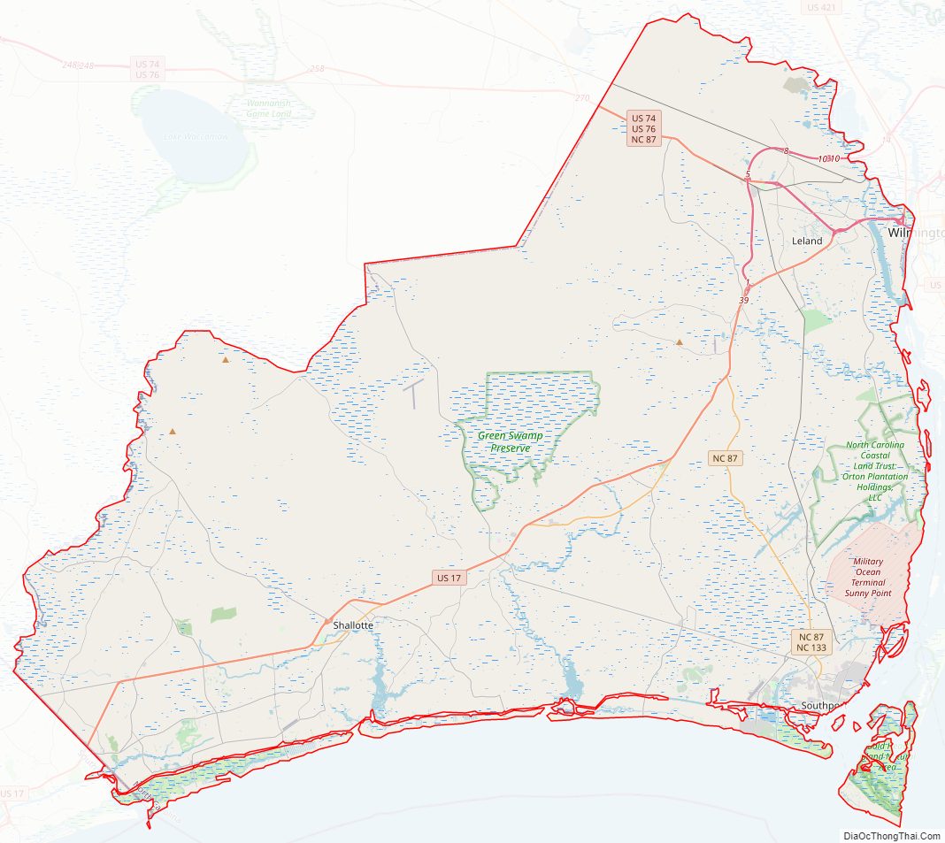 Street map of Brunswick County, North Carolina