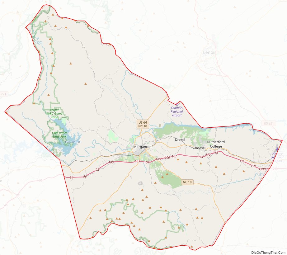 Street map of Burke County, North Carolina