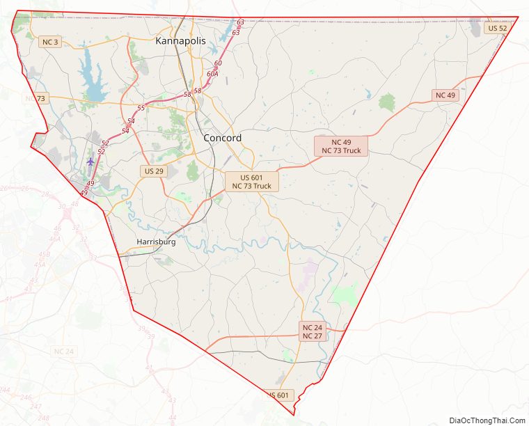 Street map of Cabarrus County, North Carolina