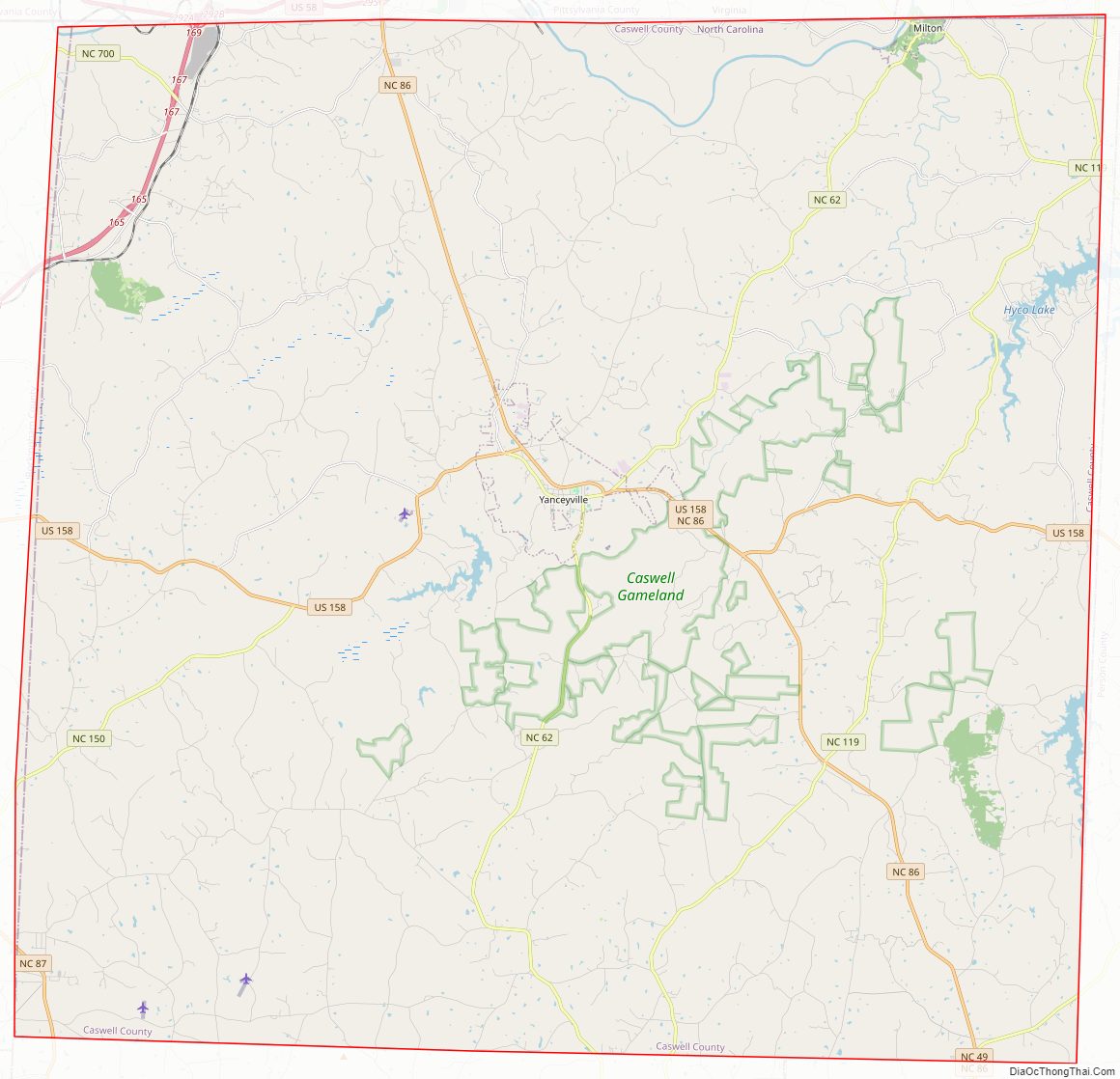 Street map of Caswell County, North Carolina