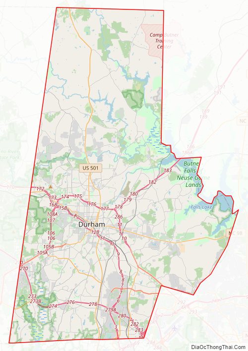 Street map of Durham County, North Carolina