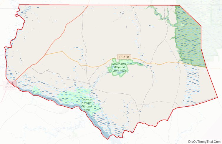 Street map of Gates County, North Carolina