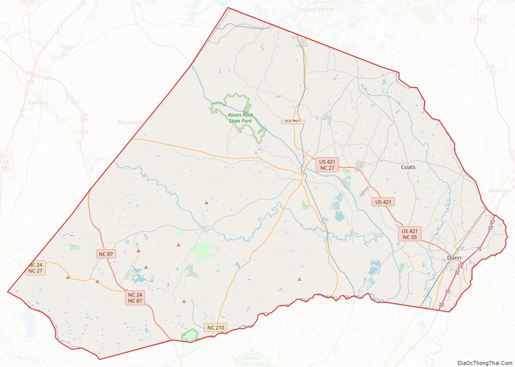 Street map of Harnett County, North Carolina
