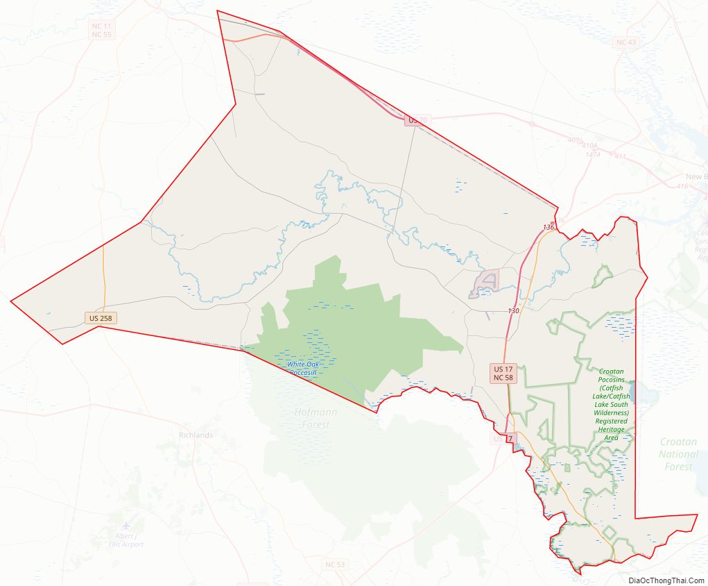 Street map of Jones County, North Carolina