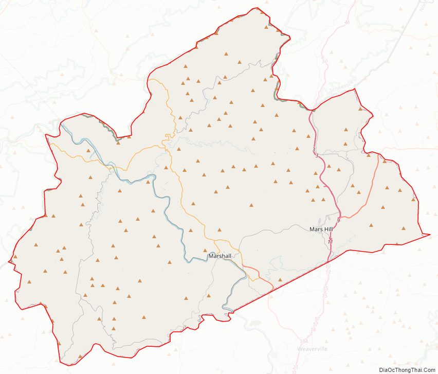 Street map of Madison County, North Carolina